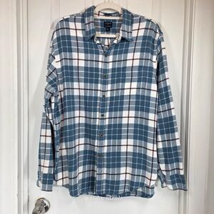 J. Crew Flannel Plaid Blue and White Men's XL